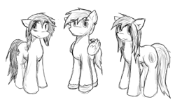 Size: 3824x2233 | Tagged: safe, artist:candel, oc, oc only, oc:candlelight, oc:midnight moon, oc:static, pony, monochrome, sketch