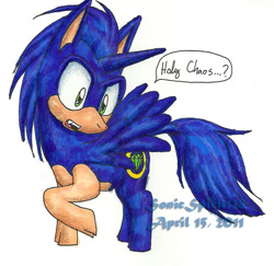 Size: 600x583 | Tagged: safe, artist:sonicspirit128, alicorn, pony, alicornified, dialogue, ponified, race swap, solo, sonic the hedgehog, sonic the hedgehog (series)