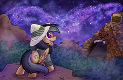 Size: 1280x828 | Tagged: safe, artist:abbystarling, daring do, pegasus, pony, jungle, night, night sky, sky, solo, temple