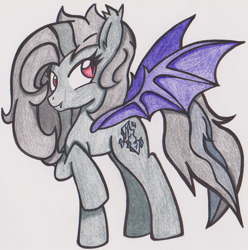 Size: 1027x1035 | Tagged: safe, artist:abbilden, oc, oc only, oc:fragment, bat pony, pony, colored pencil drawing, colored sketch, drawing, female, solo, traditional art