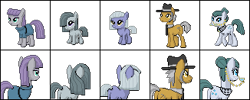 Size: 326x131 | Tagged: safe, artist:animela-wolfhybrid, cloudy quartz, igneous rock pie, limestone pie, marble pie, maud pie, blank flank, pie family, pie sisters, plot, ponymon, quartzrock, sprite