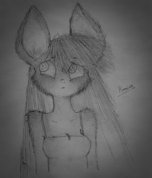 Size: 1024x1195 | Tagged: safe, artist:kamikazelenna, oc, oc only, oc:lenna, drawing, fluffy, grayscale, monochrome, solo, traditional art