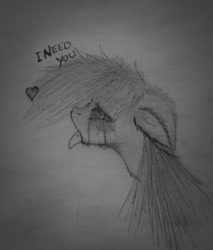 Size: 1080x1270 | Tagged: safe, artist:metalliclenneth, oc, oc only, oc:lenna, crying, drawing, grayscale, monochrome, sad, solo, tongue out, traditional art