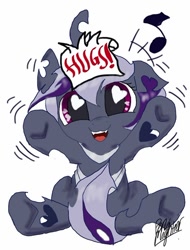 Size: 400x527 | Tagged: safe, artist:pen-mightier, oc, oc only, oc:twilight aurelia, changeling, cute, heart eyes, hug, hug request, purple changeling, solo, strategically covered, wingding eyes