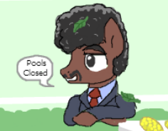 Size: 236x185 | Tagged: safe, bush, clothes, crossed arms, crossed legs, flockdraw, leaf, meme, necktie, ponified, pool's closed, smiling, solo, suit