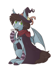 Size: 868x1142 | Tagged: safe, artist:crunchy-sheep, oc, oc only, bat pony, pony, clothes, costume, socks, solo, striped socks, witch