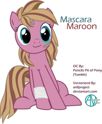 Size: 5000x6059 | Tagged: safe, artist:arifproject, oc, oc only, oc:mascara maroon, earth pony, pony, :3, absurd resolution, bandage, catface, cute, female, mare, simple background, sitting, sitting catface meme, solo, transparent background, vector