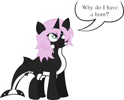 Size: 4844x3906 | Tagged: safe, artist:plone, oc, oc only, oc:swirl, original species, shark pony, confused, horn, race swap, simple background, transparent background, vector