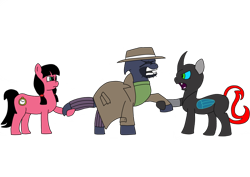 Size: 1024x724 | Tagged: safe, artist:rioumcdohl26, oc, oc only, oc:beanseh, oc:macdolia, oc:necro mortem, earth pony, hybrid, pony, chrysalis army's investigation bureau, curse of the lost kingdom, pigtails, time lady, time travelers