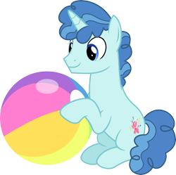 Size: 6000x5972 | Tagged: safe, artist:vectorizedunicorn, party favor, pony, unicorn, the cutie map, .svg available, absurd resolution, ball, beach ball, cute, favorbetes, male, simple background, sitting, smiling, solo, stallion, transparent background, vector