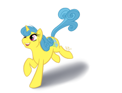 Size: 1280x980 | Tagged: safe, artist:sketchride, lemon hearts, bucking, cute, open mouth, raised hoof, running, simple background, smiling, solo, transparent background, vector