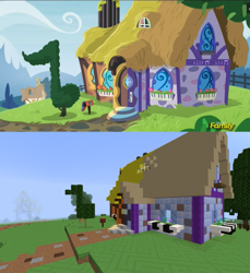 Size: 587x640 | Tagged: safe, edit, edited screencap, screencap, brohoof.com, minecraft, ponyville, tree, vinyl and octavia's home