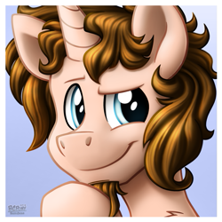 Size: 639x639 | Tagged: safe, artist:bcpony, oc, oc only, oc:ponder cloud, pony, unicorn, bust, eyebrows, male, nostrils, portrait, smiling