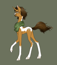 Size: 664x753 | Tagged: safe, artist:nemovonsilver, oc, oc only, oc:alexander hoofin hekner, pony, unicorn, clothes, explicit source, scarf, skinny, solo