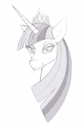 Size: 1595x2412 | Tagged: safe, artist:nomdecheval, twilight sparkle, twilight sparkle (alicorn), alicorn, pony, female, grayscale, mare, monochrome, solo