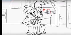 Size: 1286x632 | Tagged: safe, screencap, spike, spike the regular dog, dog, equestria girls, friendship games, animatic, deleted scene, monochrome, plushie, pony plush, storyboard