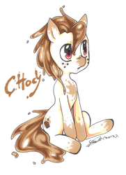 Size: 525x727 | Tagged: safe, artist:f-sonic, oc, oc only, food pony, original species, chocolate, chocolate milk, solo