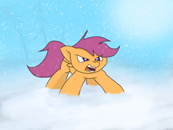 Size: 2048x1536 | Tagged: safe, artist:fuzzyfox11, scootaloo, badass, growling, scootaloo is not amused, snow, snowfall, solo