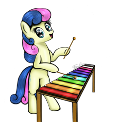 Size: 1000x1000 | Tagged: safe, artist:finalaspex, bon bon, sweetie drops, musical instrument, smiling, solo, xylophone