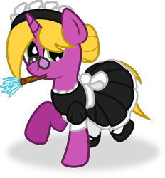 Size: 2099x2260 | Tagged: safe, artist:brightstarclick, oc, oc only, oc:bright star, clothes, duster, feather, glasses, hair bun, maid, simple background, solo, transparent background