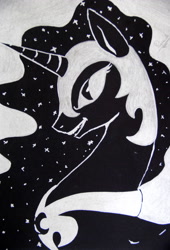 Size: 2586x3805 | Tagged: safe, artist:spacesheep-art, nightmare moon, monochrome, solo, traditional art