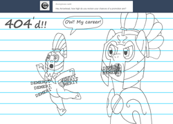 Size: 1164x836 | Tagged: safe, artist:hakar-kerarmor, screw loose, oc, oc:arrowhead, ask four inept guardponies, homestar runner, lined paper, royal guard, sketch, style emulation, teen girl squad