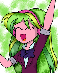 Size: 1024x1290 | Tagged: safe, artist:alligatorgummy, lemon zest, equestria girls, friendship games, eyes closed, happy, open mouth, shine like rainbows, solo