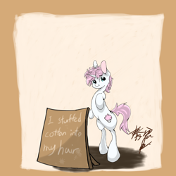 Size: 1280x1280 | Tagged: safe, artist:articoaster, oc, oc only, oc:cotton candy, pony, bipedal, pony shaming, shaming, solo