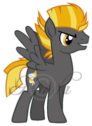 Size: 452x617 | Tagged: safe, artist:ipandacakes, oc, oc only, oc:tempest blaze, offspring, parent:lightning dust, parent:thunderlane, parents:thunderdust, solo, watermark