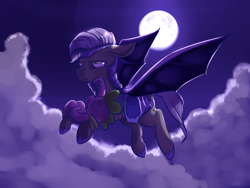 Size: 1280x960 | Tagged: safe, artist:imsokyo, spike, bat pony, pony, annoyed, carrying, daily life of spike, daily sleeping spike, moon, night, night guard, sleeping, tumblr