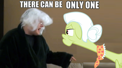 Size: 498x277 | Tagged: safe, granny smith, atop the fourth wall, channel awesome, fat grandma, highlander, image macro, linkara, meme, there can be only one