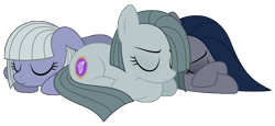 Size: 2568x1180 | Tagged: safe, artist:reitanna-seishin, limestone pie, marble pie, oc, oc:minkie pie, alternate cutie mark, sleeping