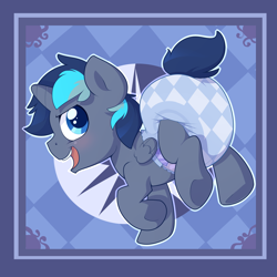 Size: 3400x3400 | Tagged: safe, artist:cuddlehooves, oc, oc only, oc:dusk shadow, cuddlehooves is trying to murder us, cute, diaper, foal, poofy diaper, solo, underhoof