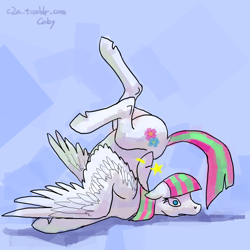 Size: 1000x1000 | Tagged: safe, artist:cabyowl, blossomforth, pegasus, pony, backbend, chest stand, contortionist, female, flexible, mare, silly, silly pony, solo