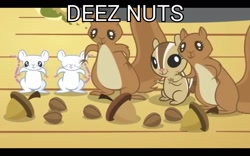 Size: 1920x1200 | Tagged: safe, edit, edited screencap, screencap, chipmunk, mouse, squirrel, magical mystery cure, acorn, animal, deez nuts, image macro, meme, nuts, rodent