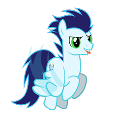 Size: 932x913 | Tagged: safe, artist:sapphireartemis, soarin', backwards cutie mark, flying, silly, simple background, solo, tongue bite, transparent background, vector