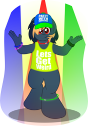 Size: 5446x7724 | Tagged: safe, artist:gray-gold, oc, oc only, oc:crunchy, anthro, absurd resolution, anthro oc, bipedal, clothes, fat fingers, glowstick, hat, male, neon, rave, shirt, solo, stallion, vector