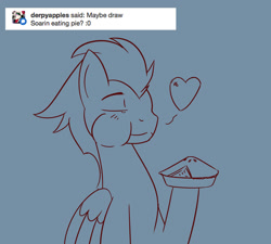 Size: 1280x1152 | Tagged: safe, artist:taboopony, soarin', hoof hold, monochrome, pie, that pony sure does love pies