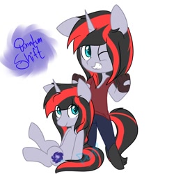 Size: 850x850 | Tagged: dead source, safe, artist:sweet-poni, oc, oc:quantum shift, anthro, pony, anthro oc, anthro ponidox, anthro with ponies, ponified, sitting, standing