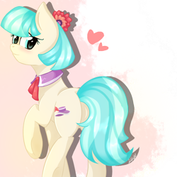 Size: 1024x1024 | Tagged: safe, artist:lak160, coco pommel, blushing, cute, heart, looking at you, looking back, plot, smiling, solo