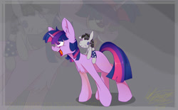 Size: 1024x636 | Tagged: safe, artist:mirunacipsi, smarty pants, twilight sparkle, chest fluff, ear fluff, open mouth, smiling, solo