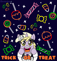 Size: 1400x1500 | Tagged: safe, artist:outofworkderpy, dinky hooves, pony, unicorn, candy, candy apple (food), clothes, costume, cute, dinkabetes, doctor, excited, female, filly, halloween, head mirror, heart eyes, looking up, nightmare night, open mouth, outofworkderpy, smiling, solo, sparkles, starry eyes, wingding eyes