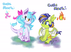 Size: 6000x4400 | Tagged: safe, artist:dreamscapevalley, oc, oc only, oc:crystal, oc:jamie, dracony, hybrid, absurd resolution, cutie mark, interspecies offspring, offspring, parent:rarity, parent:spike, parents:sparity, simple background, white background