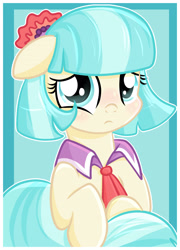 Size: 2960x4100 | Tagged: safe, artist:xwhitedreamsx, coco pommel, earth pony, pony, cocobetes, cute, female, looking at you, mare, sad, solo