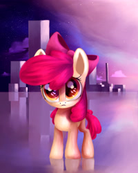 Size: 3149x3937 | Tagged: safe, artist:gianghanz, apple bloom, adorabloom, city, cityscape, cute, dreamscape, looking at you, solo