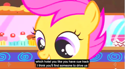 Size: 855x475 | Tagged: safe, derpibooru import, screencap, scootaloo, meme, youtube caption