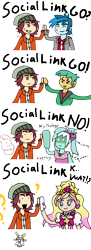 Size: 1280x3518 | Tagged: safe, lyra heartstrings, normal norman, snails, thunderbass, equestria girls, angry, audino, background human, crossover, cure flora, go princess precure, hidden message, hippology, mega audino, one true rivalry, parody, persona, persona 4, pokémon, precure, social link, thought bubble