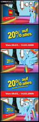 Size: 1036x3195 | Tagged: safe, artist:szinthom, derpibooru import, rainbow dash, pegasus, pony, 20% cooler, advertisement, advertising, cartoon, comic, comic strip, funny, german, german comic, germany, praktiker, television, television meme