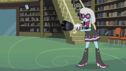 Size: 800x450 | Tagged: safe, edit, screencap, photo finish, equestria girls, friendship games, photo finished, :o, animated, camera, laser, loop, pew pew, smiling, solo