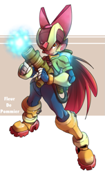 Size: 569x935 | Tagged: safe, artist:thegreatrouge, apple bloom, human, crossover, humanized, megaman, megaman zero, pest control gear, solo, zero